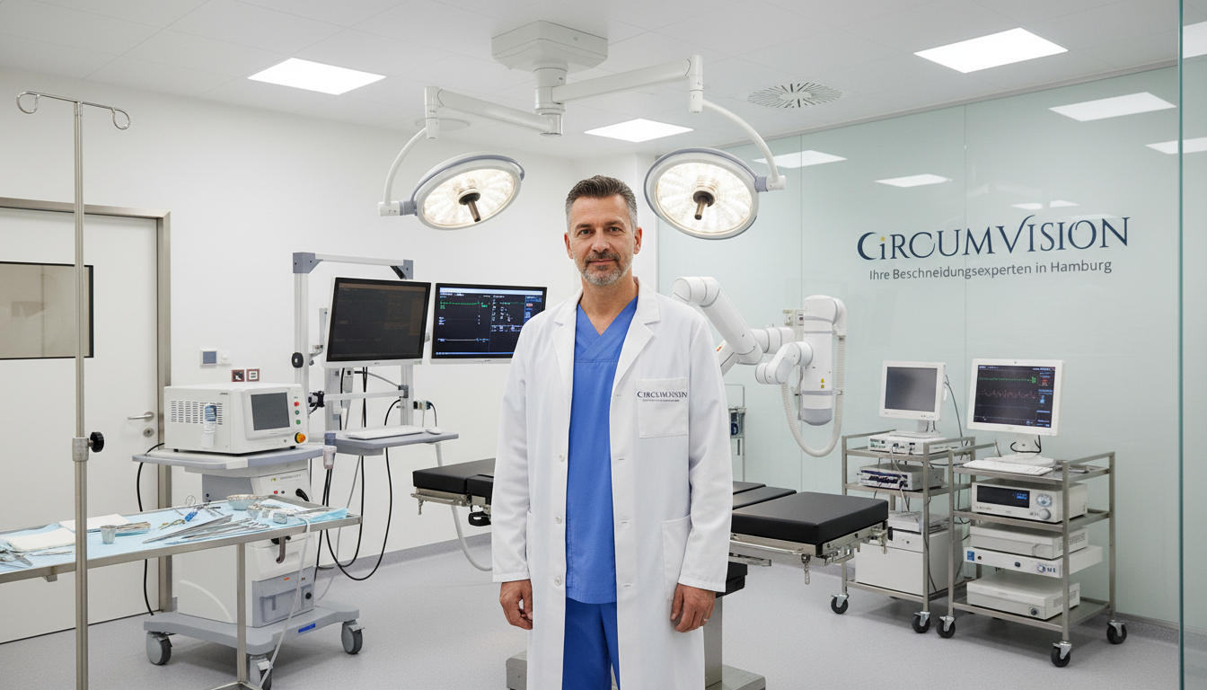 Ein erfahrener Arzt steht in einer modernen, voll ausgestatteten Klinik und bietet professionelle medizinische Versorgung für islamische Beschneidung mit fortschrittlicher Technologie an.