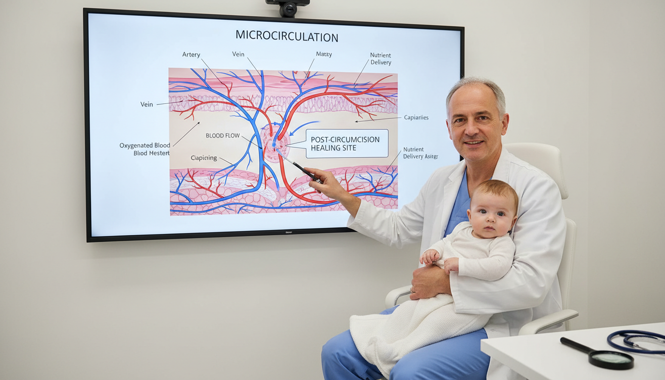 Arzt erklärt Mikrozirkulation und Durchblutung bei Heilung nach Beschneidung