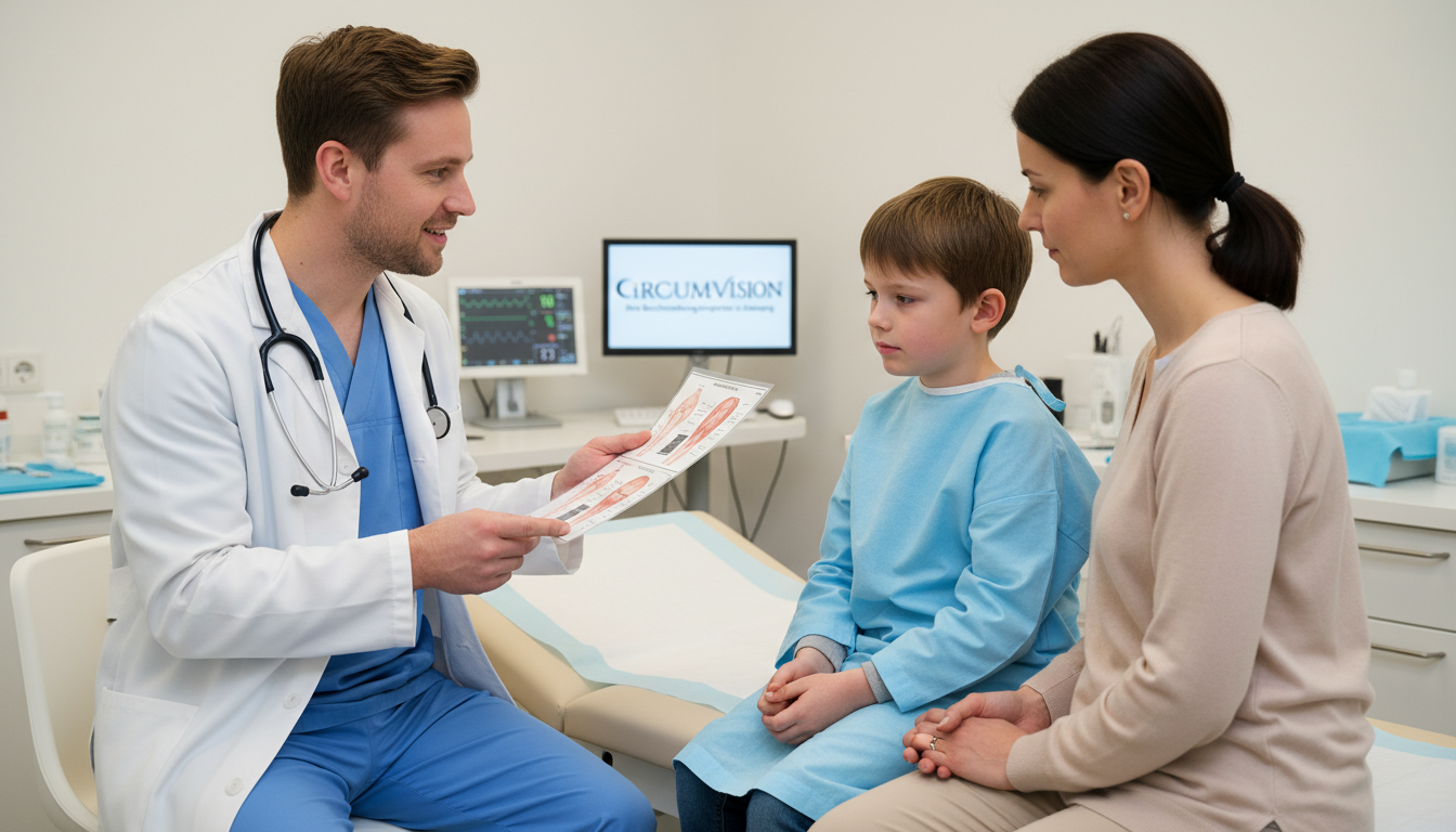 Angstbewältigung bei Beschneidung – Arzt erklärt beruhigend den Ablauf und schafft emotionale Sicherheit für Patient und Familie