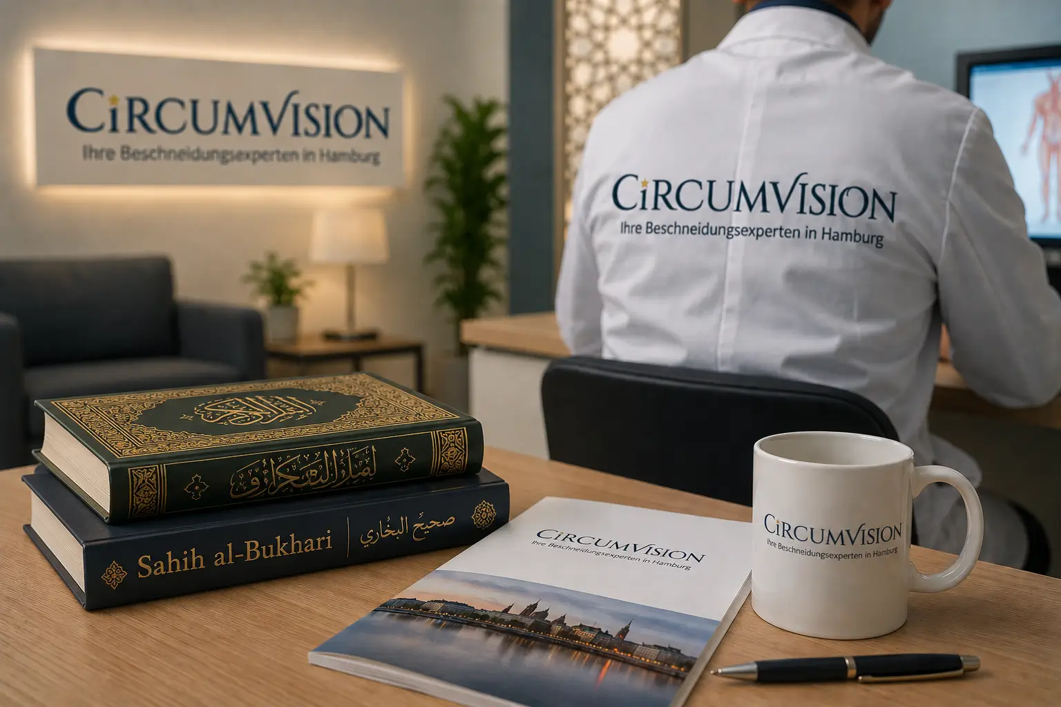 Muslimischer Arzt im Gespräch mit Familie – islamische Ethik und medizinische Verantwortung schaffen Vertrauen